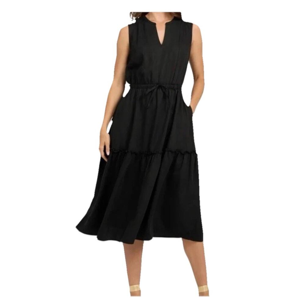 Lands' End Ladies' Tiered Black Midi Dress XXL New With Tags Sleeveless